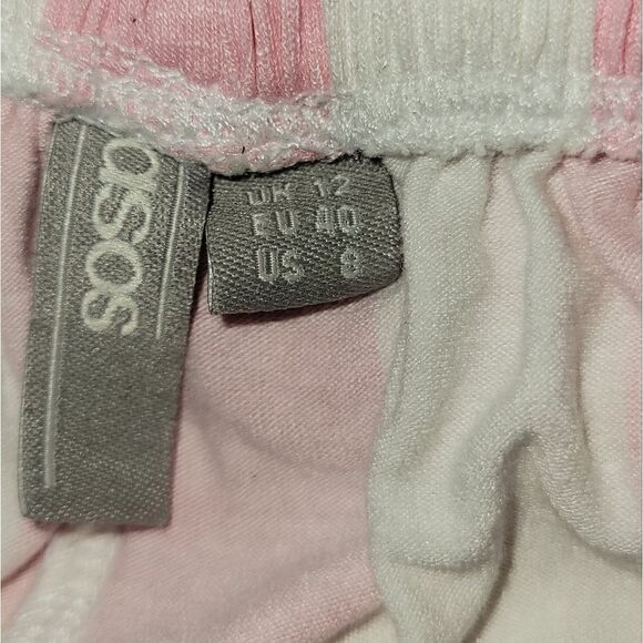 ASOS Pink White Stripe Cabana Candy Stripe Off Shoulder Short Sleeve Dress 8 - Picture 10 of 12